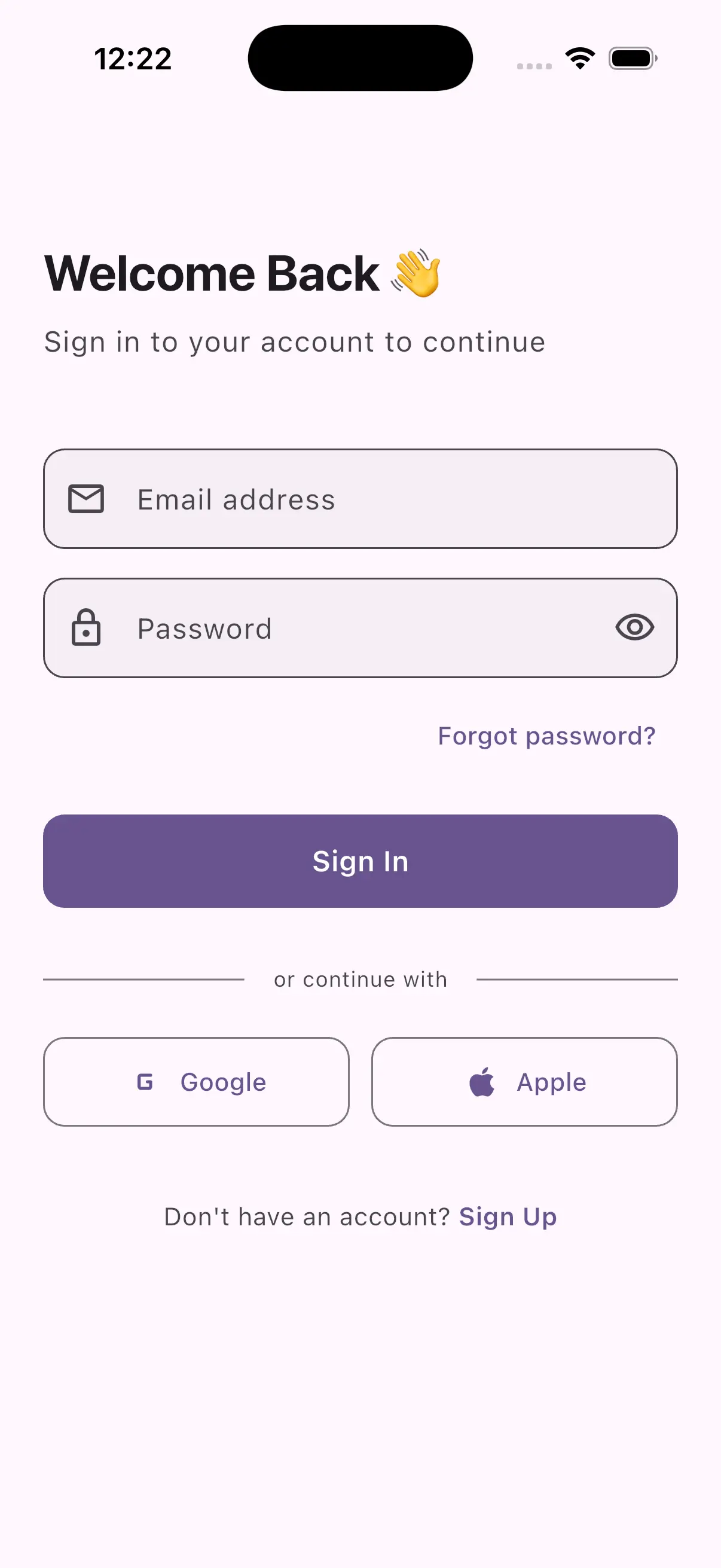 Email Login Screen